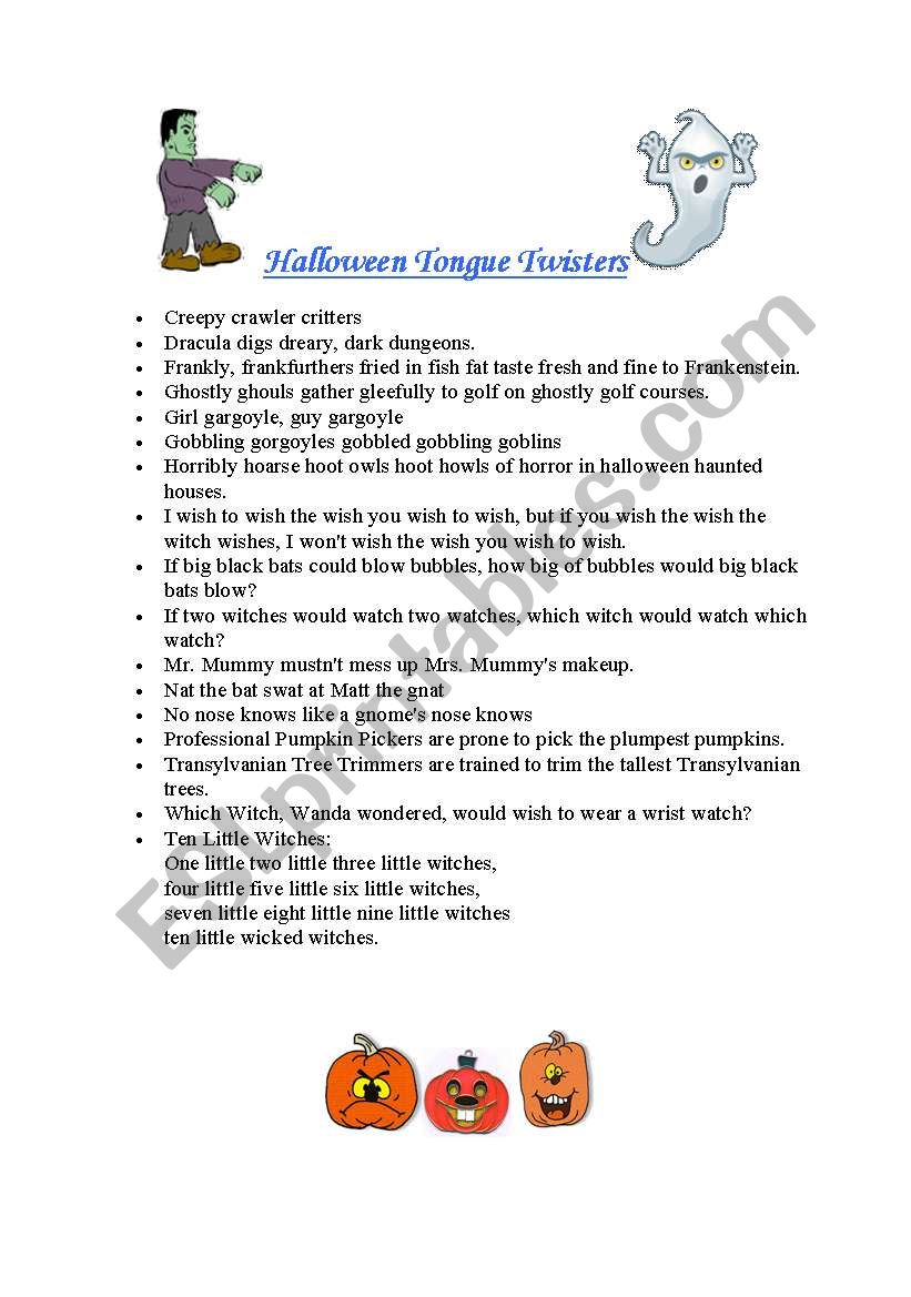 halloween tongue twisters worksheet