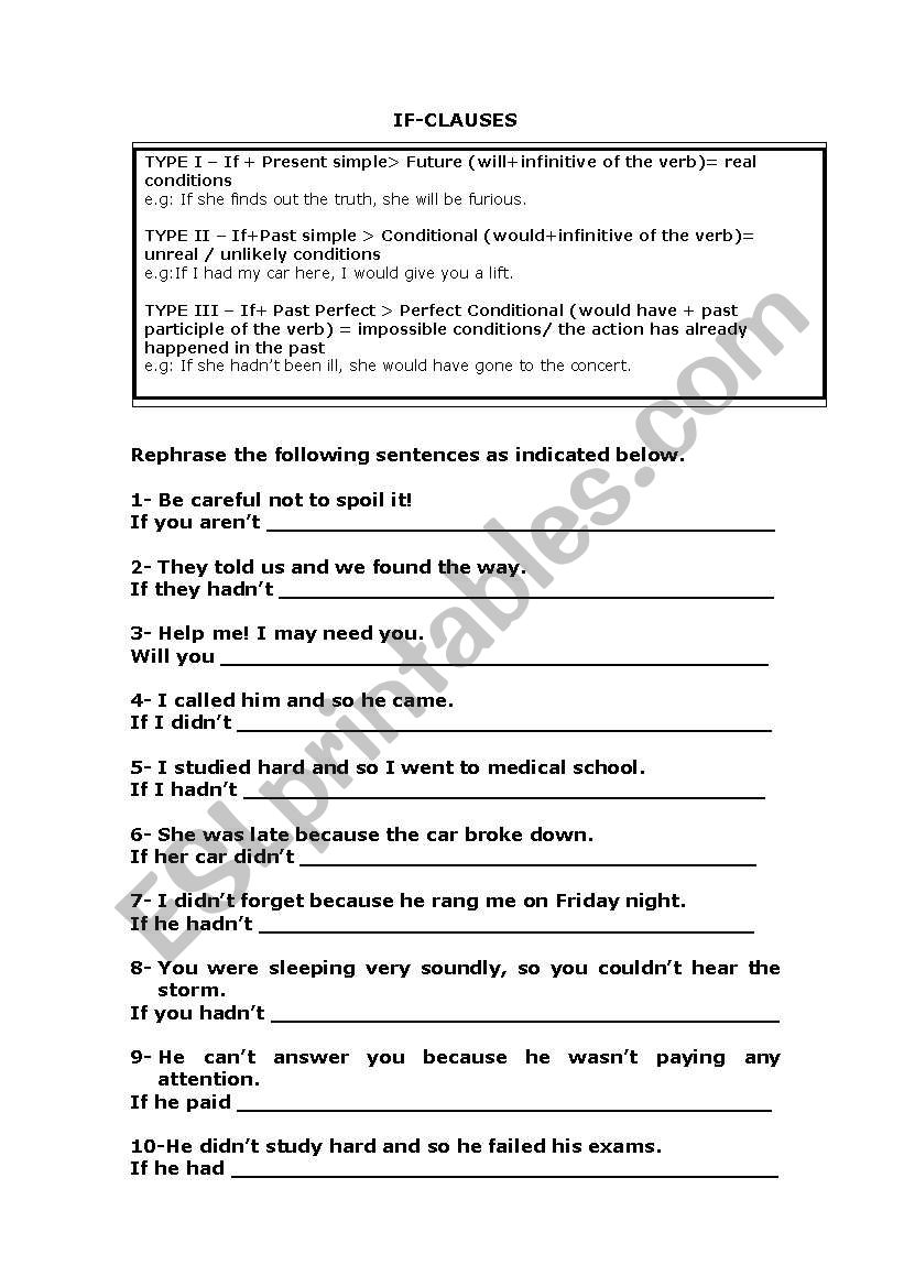 If-Clauses worksheet