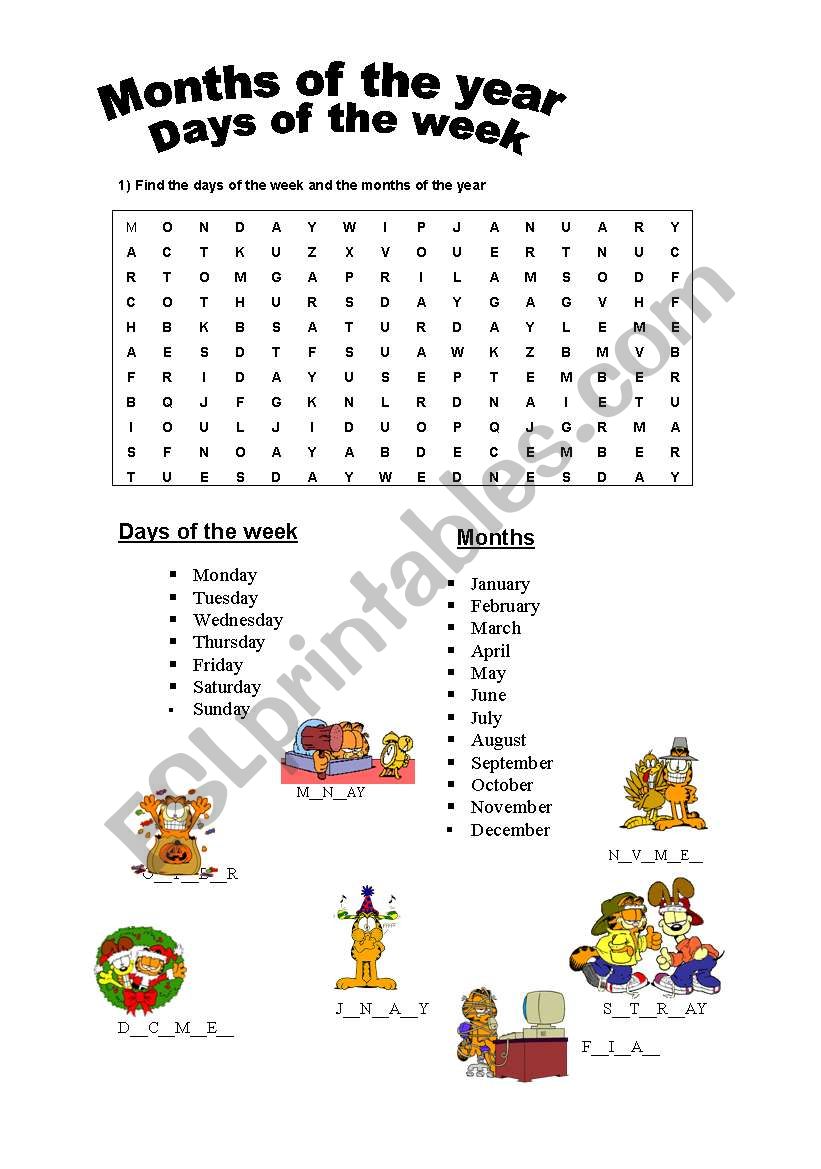 Months and days of the week worksheet