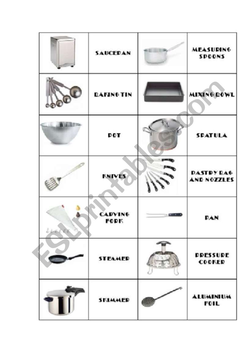 Kitchen utensils domino 2 worksheet