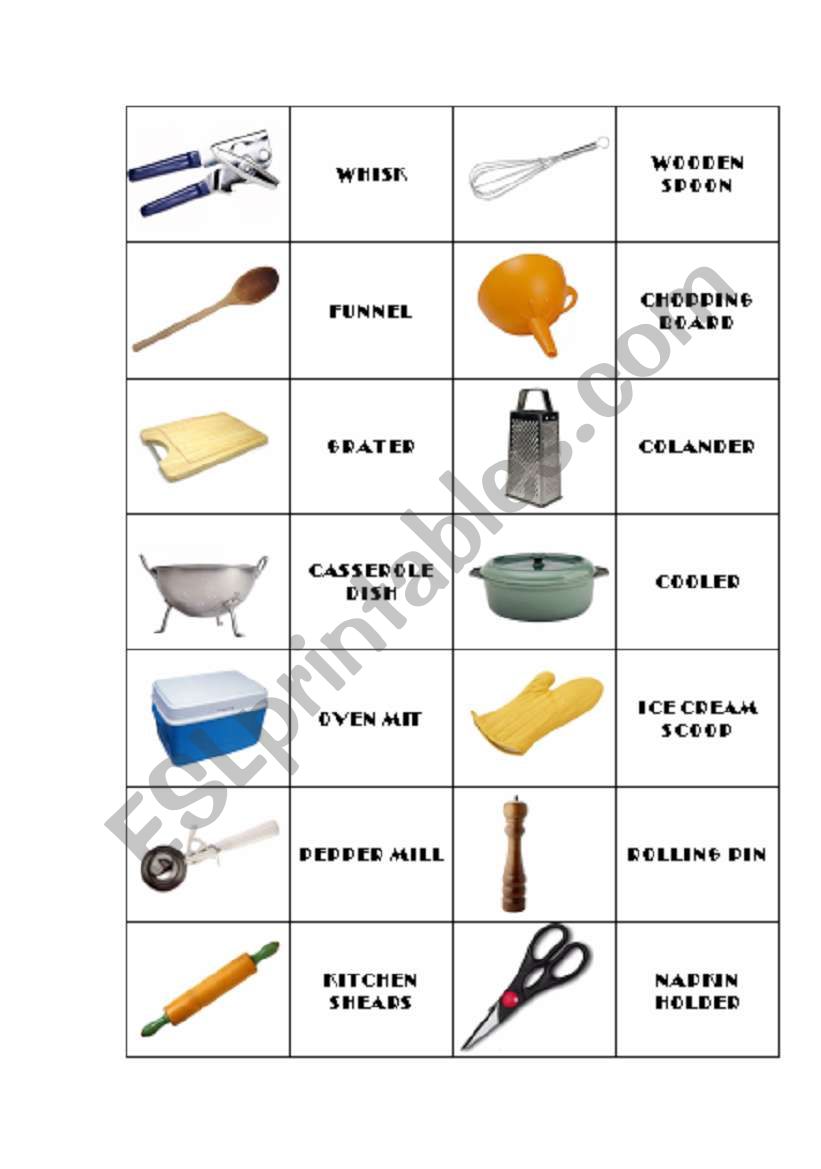 Kitchen utensils domino 1 worksheet