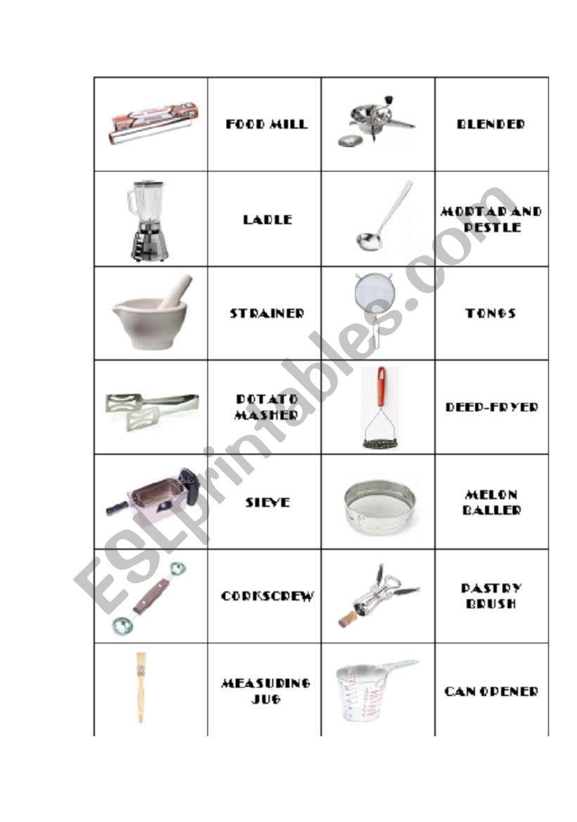 Kitchen utensils domino 3 worksheet
