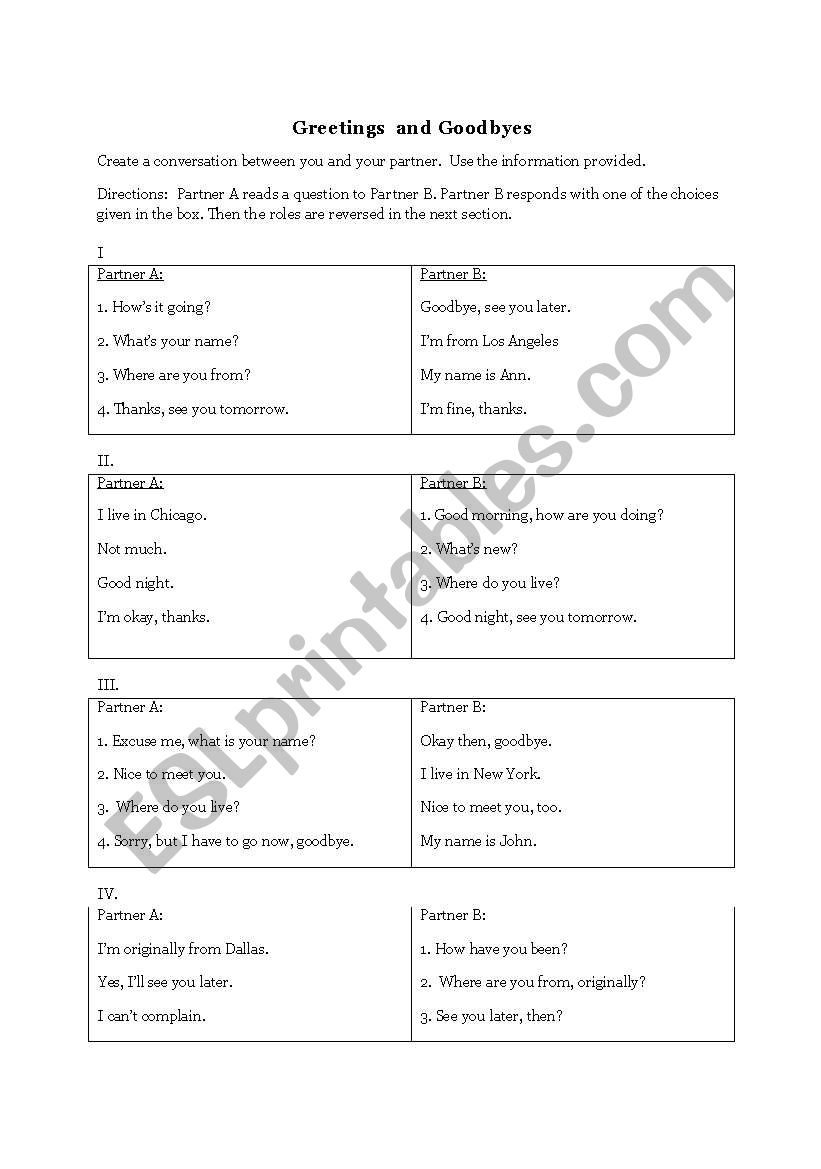 Greetings and Goodbyes worksheet