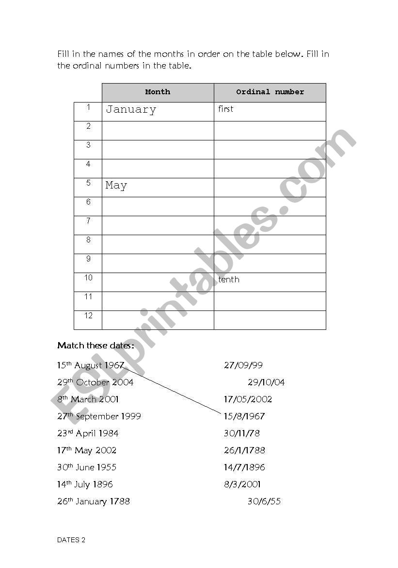 Dates  worksheet