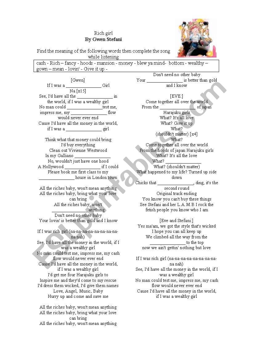 Rich Girl by Gwen Stefany worksheet