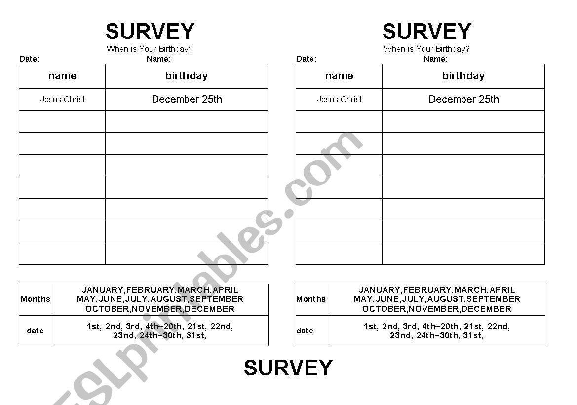birthday survey worksheet