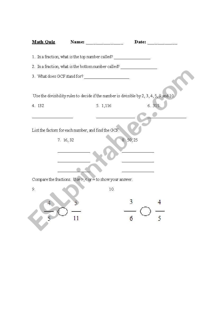 Number Sense worksheet