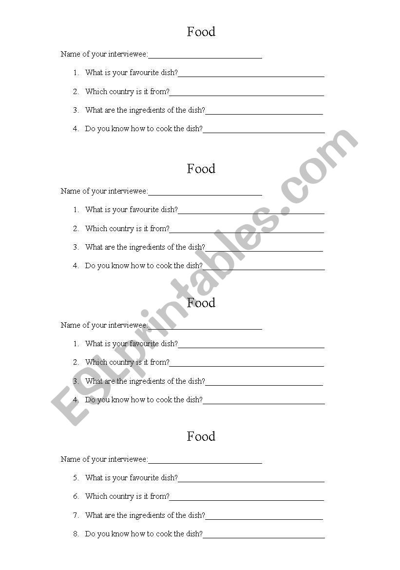 food worksheet