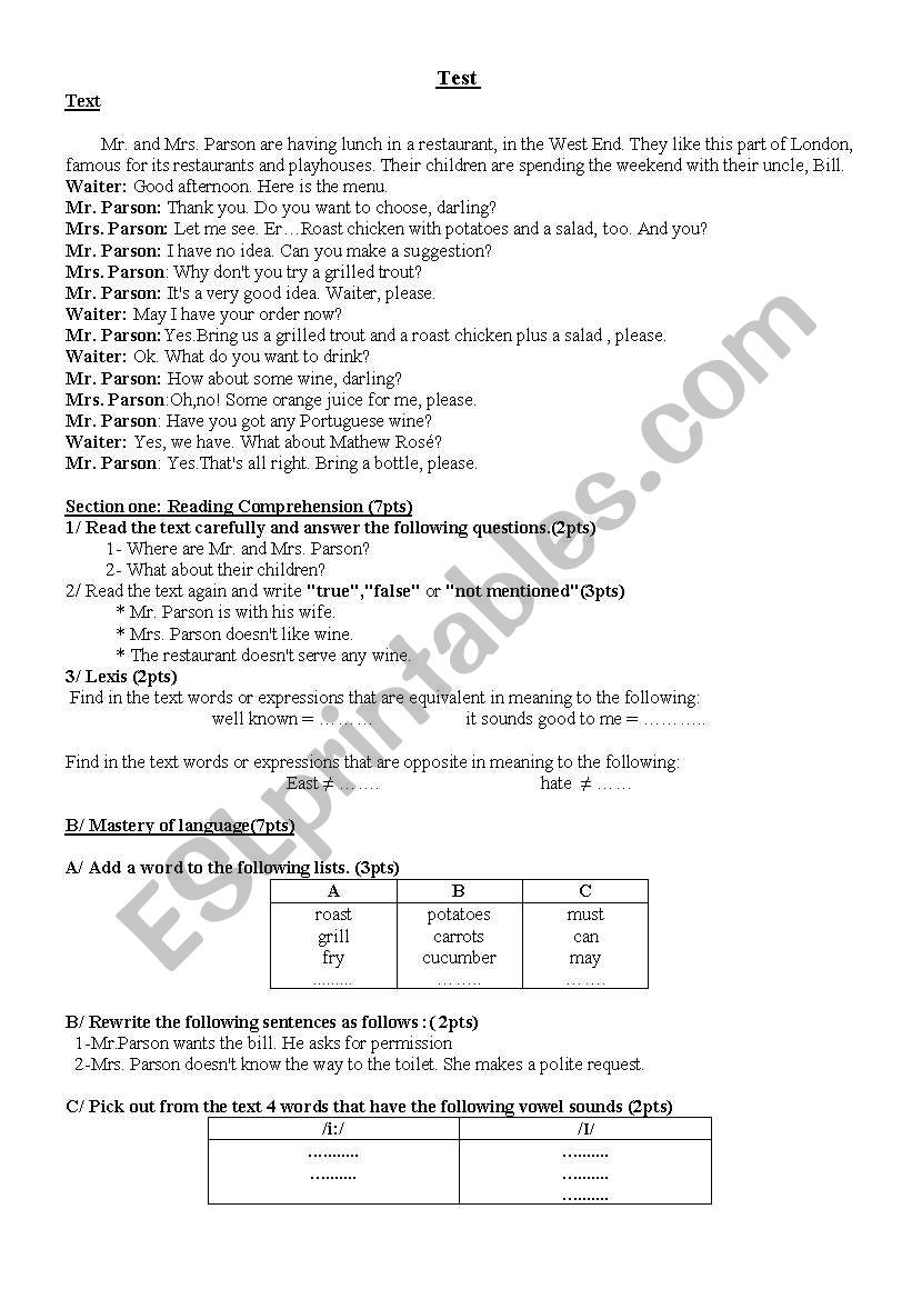 Test worksheet