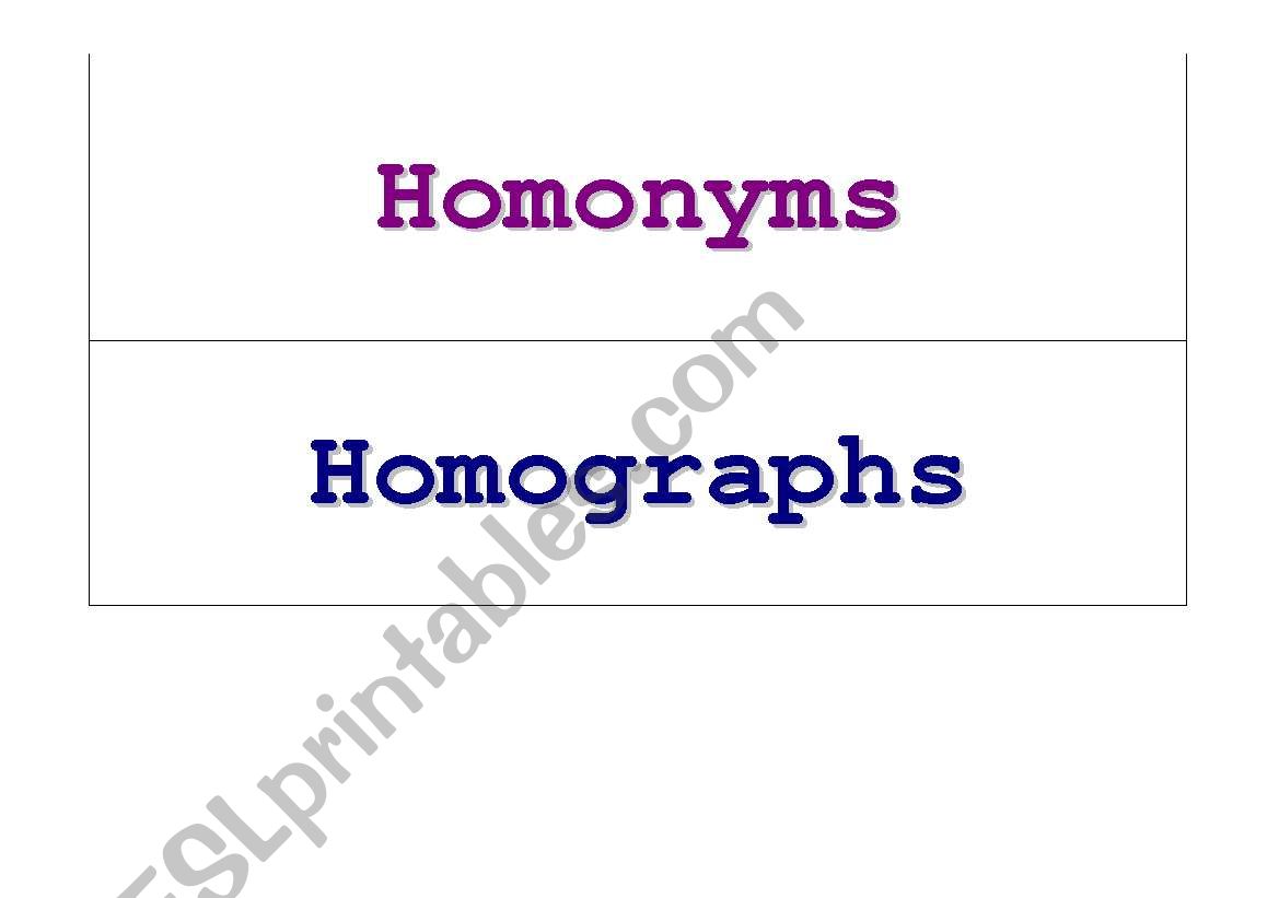 Homonym and Homograph Word Sort