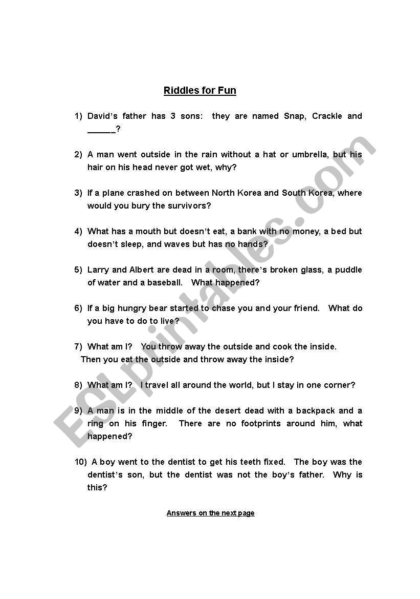 Riddle for fun!! worksheet