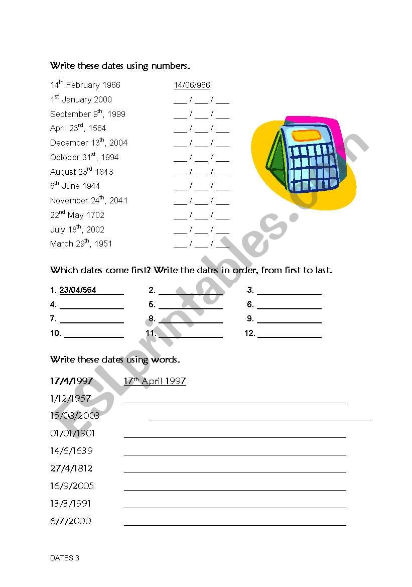 Dates worksheet