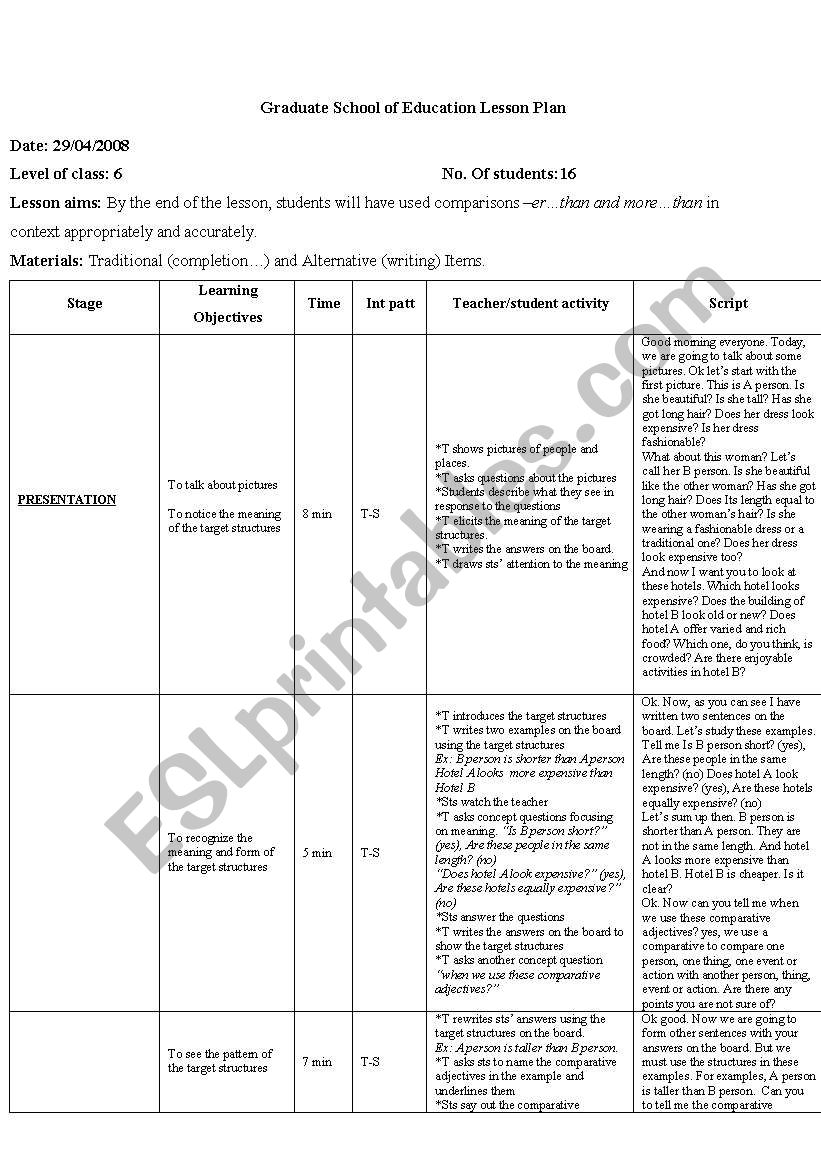 lesson plan  worksheet