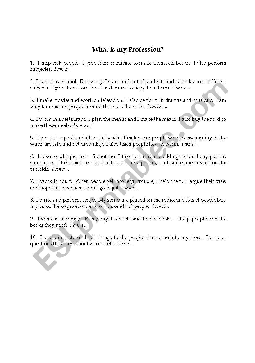What is my Profession? worksheet