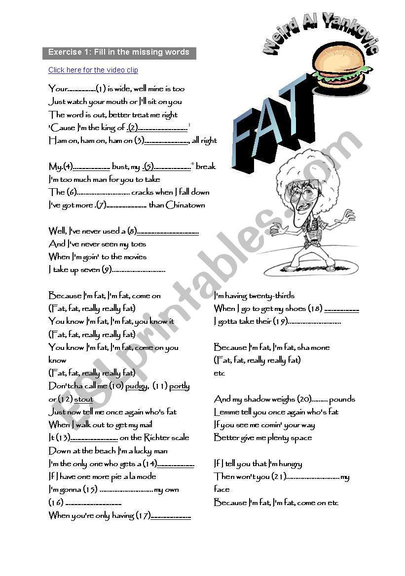 Fat weird al yankovic worksheet