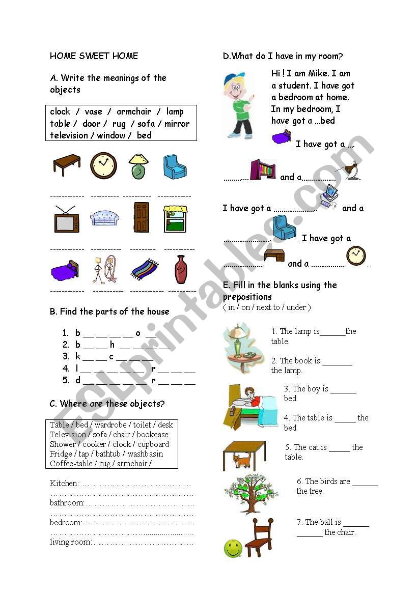 HOME SWEET HOME worksheet