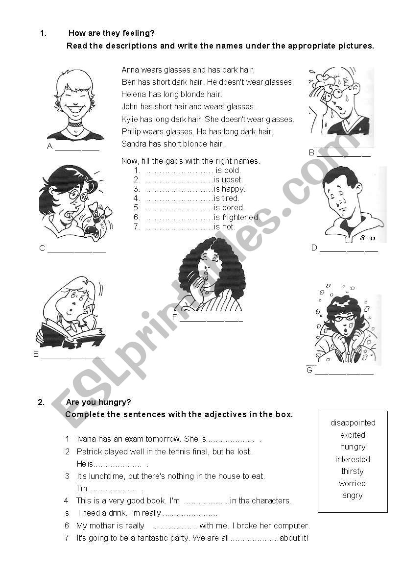 sensations and feelings worksheet