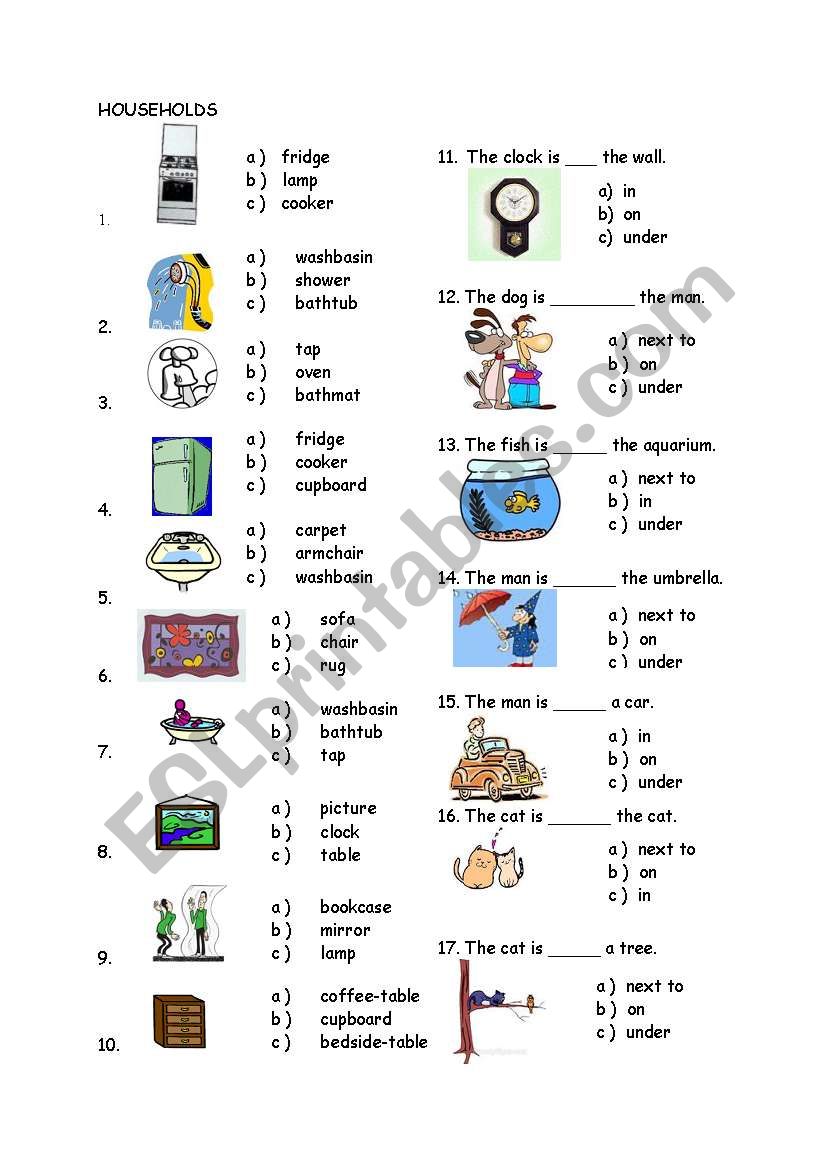objects used at home worksheet