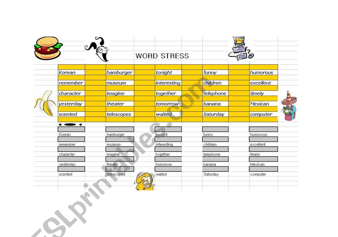 Word stress (intonation) worksheet