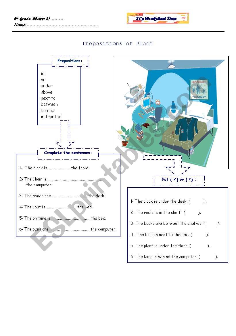 Prepositions of place worksheet