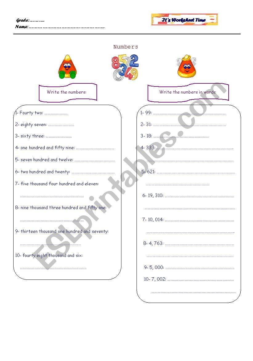 Numbers worksheet