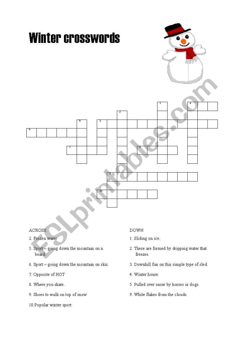 Winter crossword worksheet