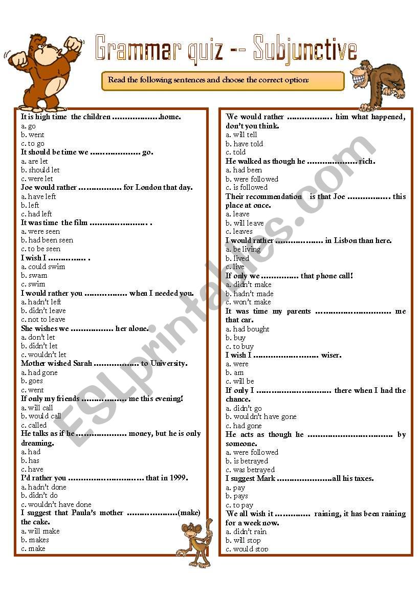 GRAMMAR QUIZ --- SUBJUNCTIVE worksheet