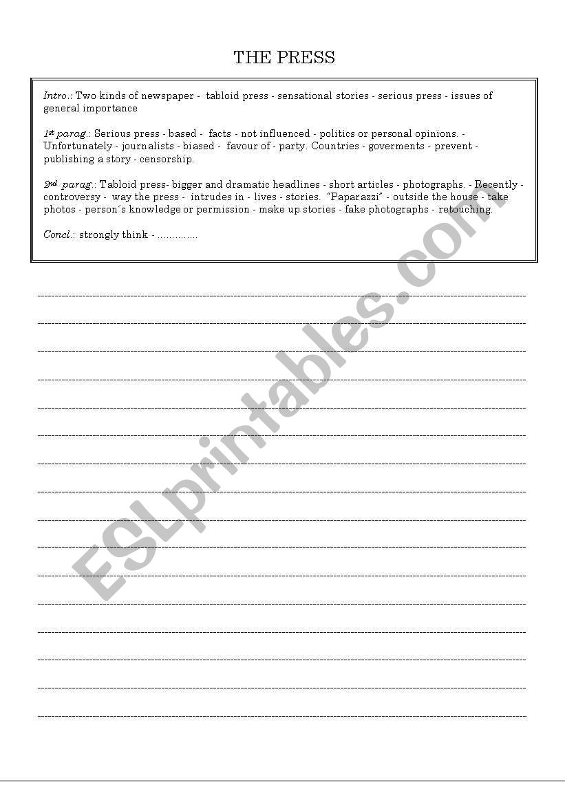 Guided writing: The press worksheet