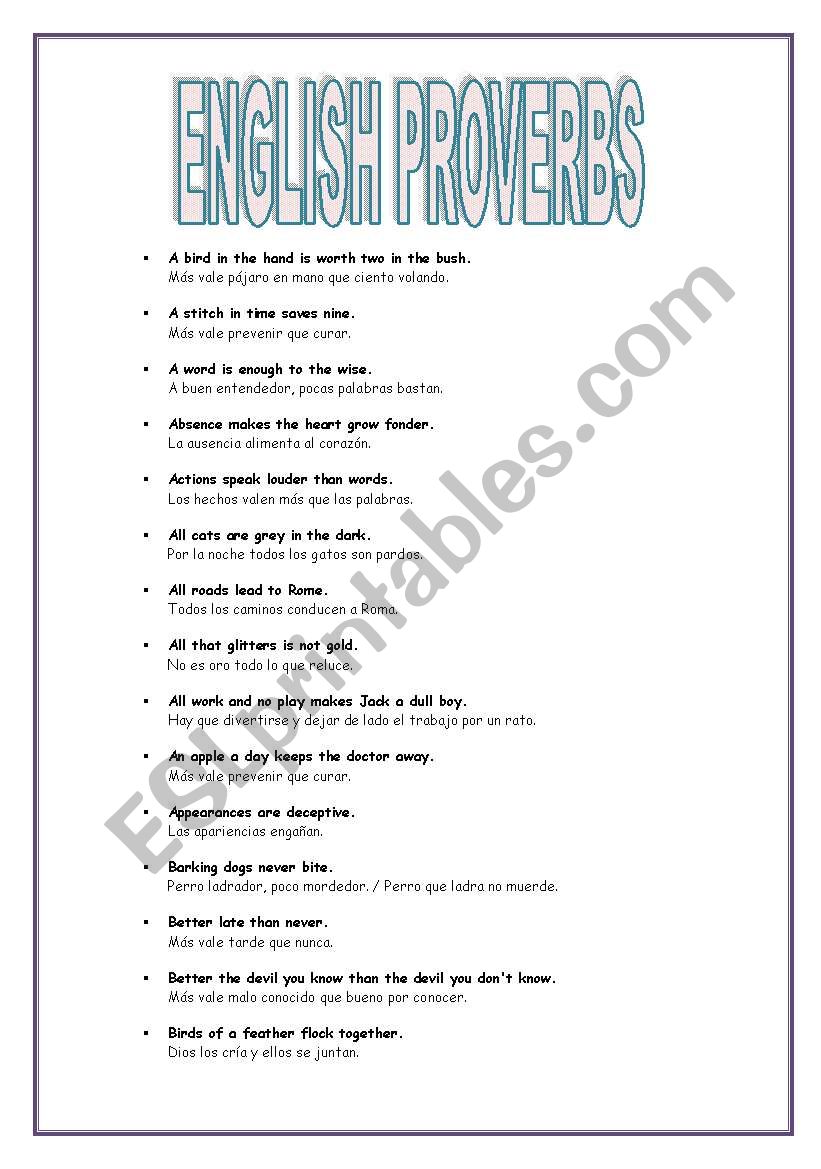 English Proverbs worksheet