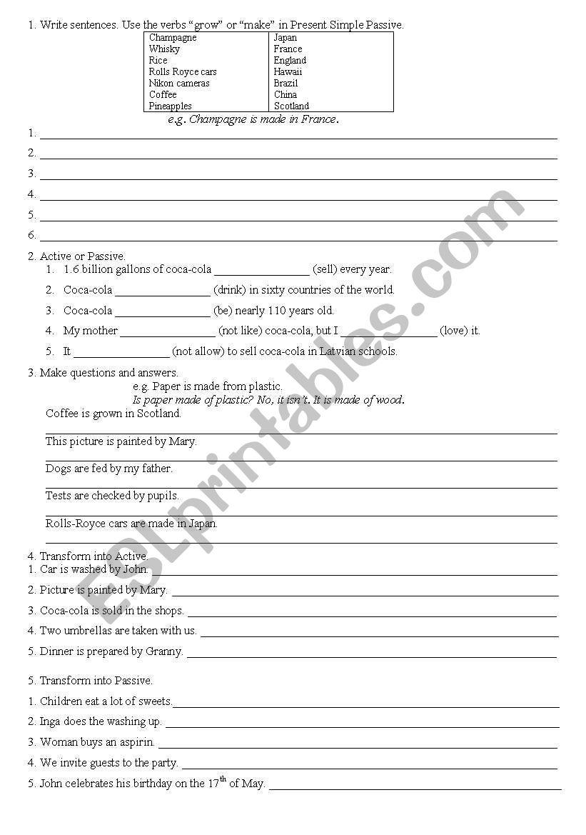 Present Simple Passive worksheet