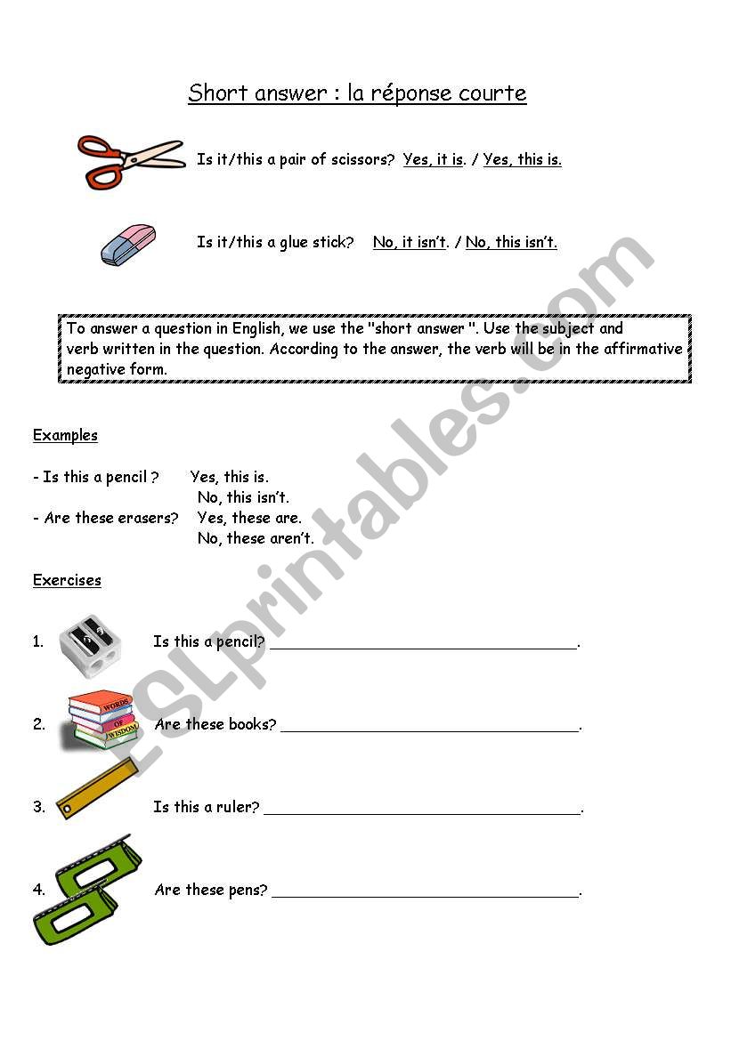 Short answer worksheet