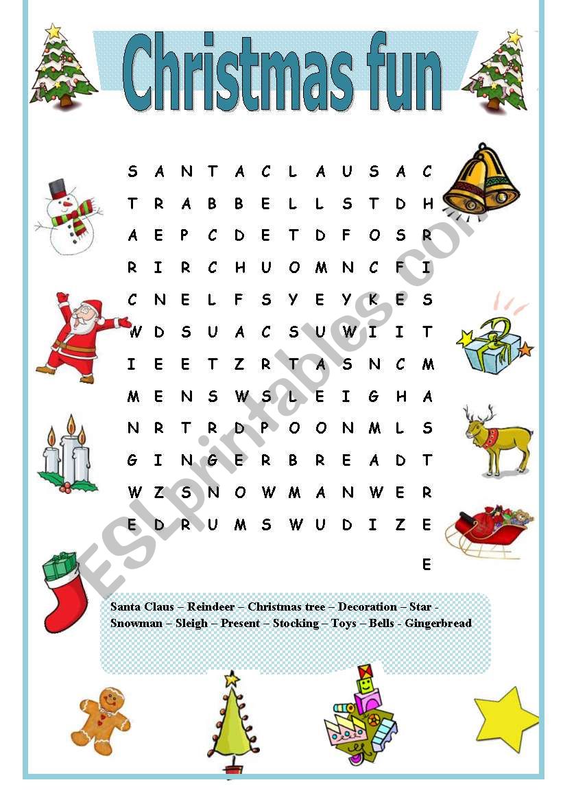 Easy and simple christmas wordsearch