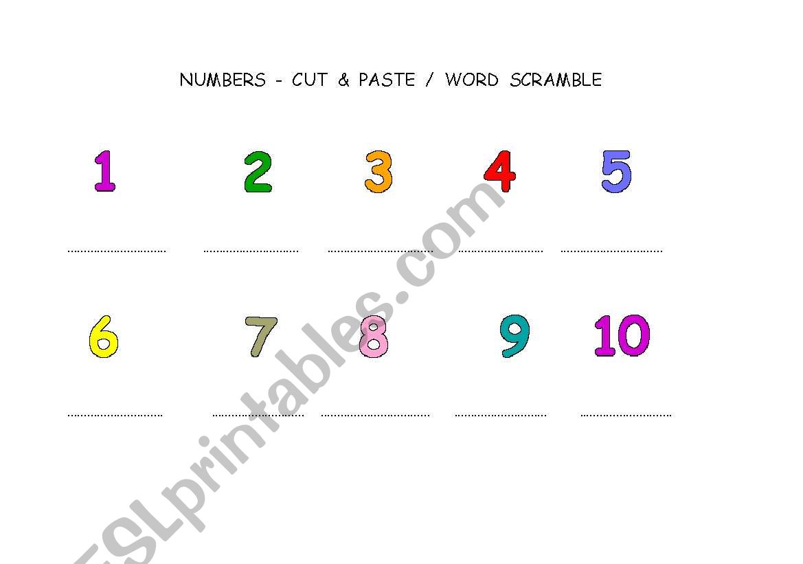 Numbers - cut & paste worksheet