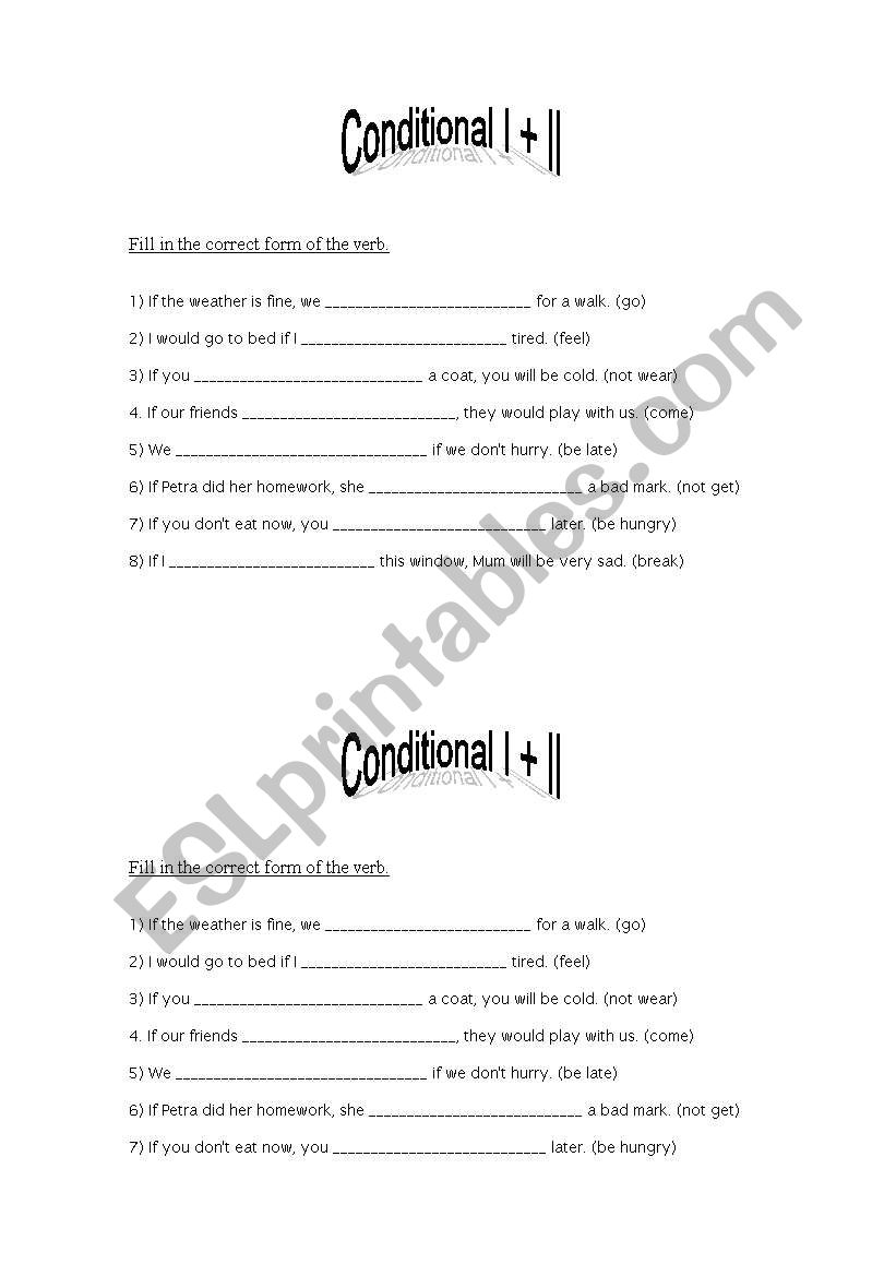 Conditional I + II worksheet