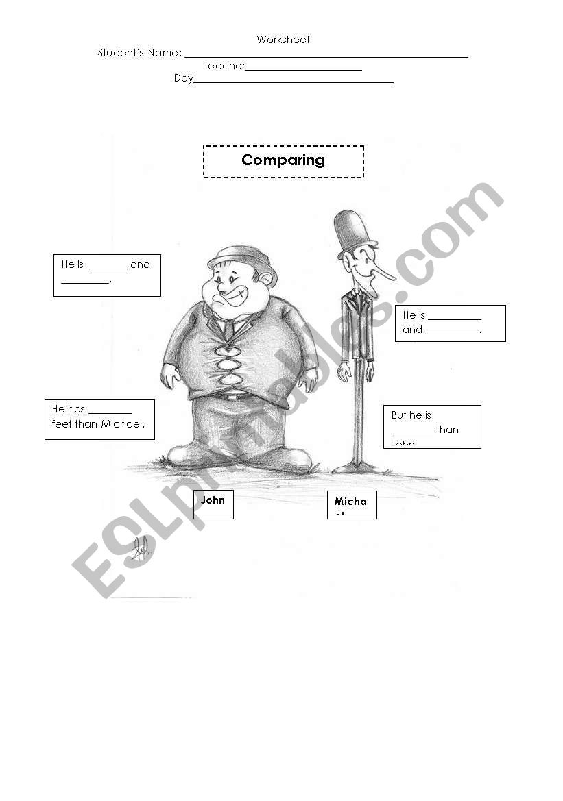 comparing with tall and small worksheet