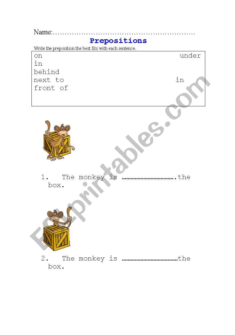 prepositions worksheet