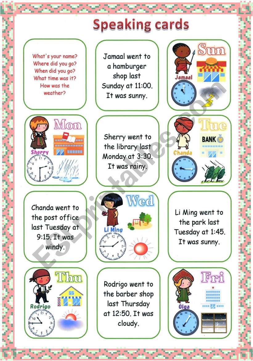 speaking cards 1/2 worksheet