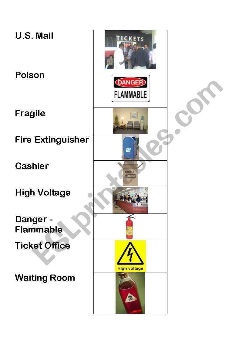 Warning and safety pictures worksheet