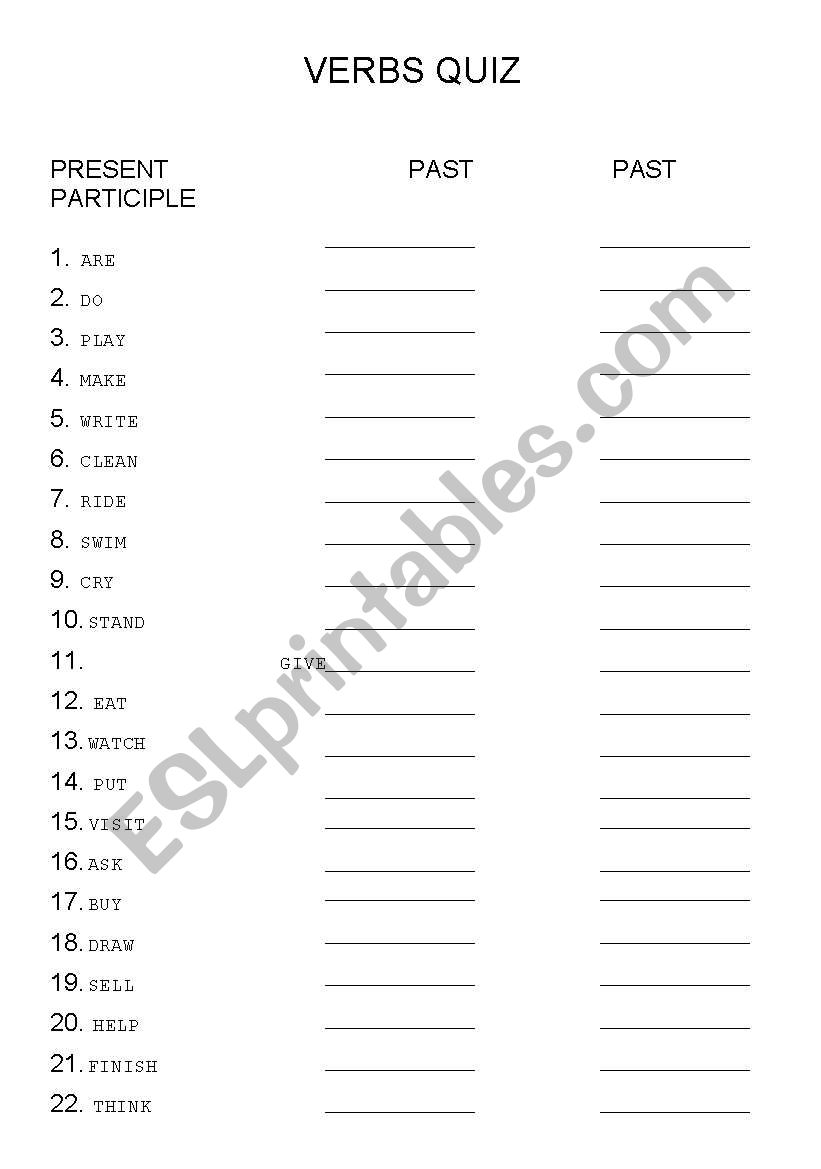 VERBS QUIZ worksheet