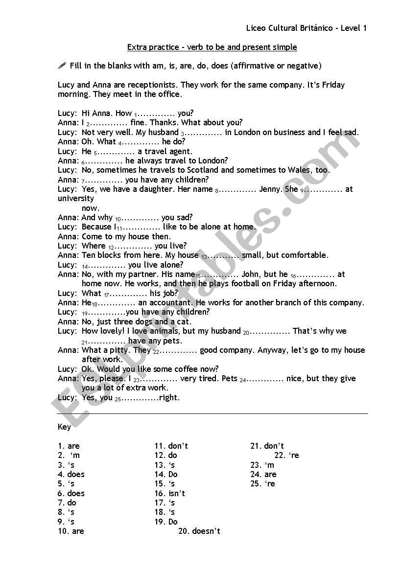 Elementary to be do does worksheet