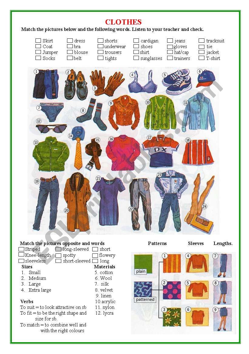 Clothing Worksheets