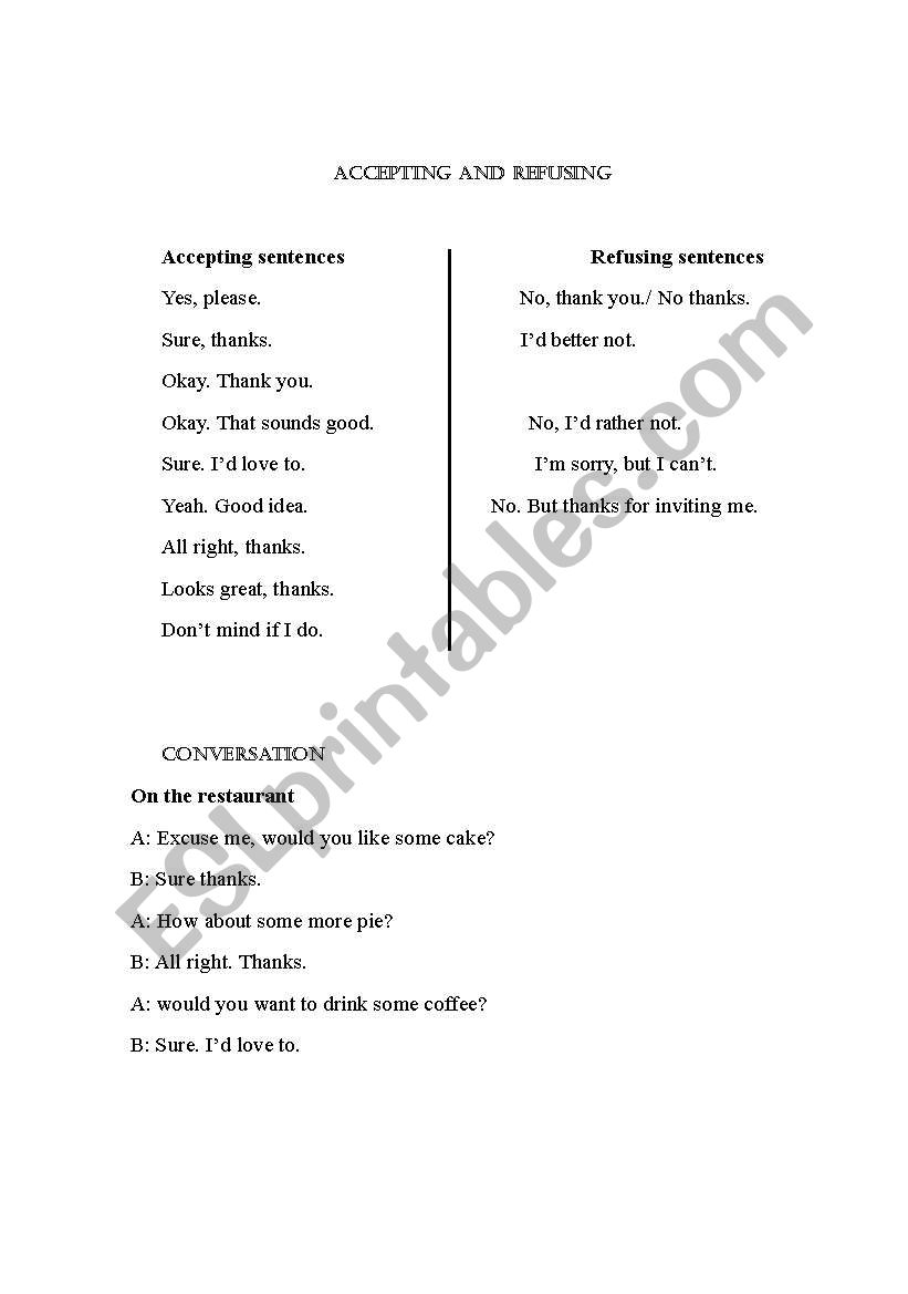 Accept and Refuse worksheet
