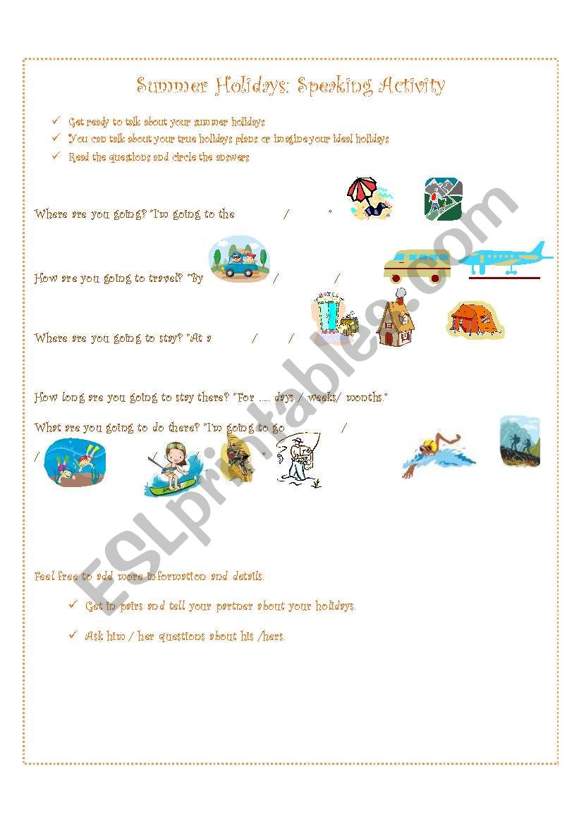 Summer Holidays: Speaking activity