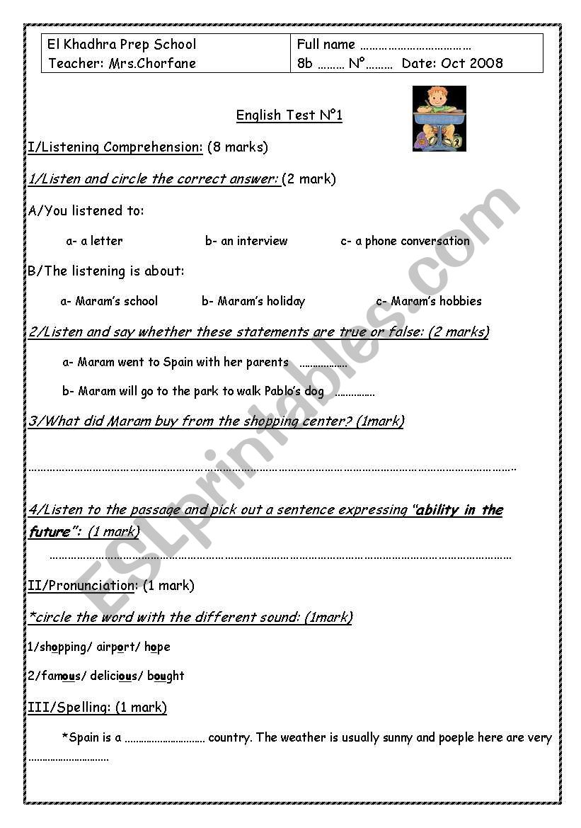 English Test worksheet