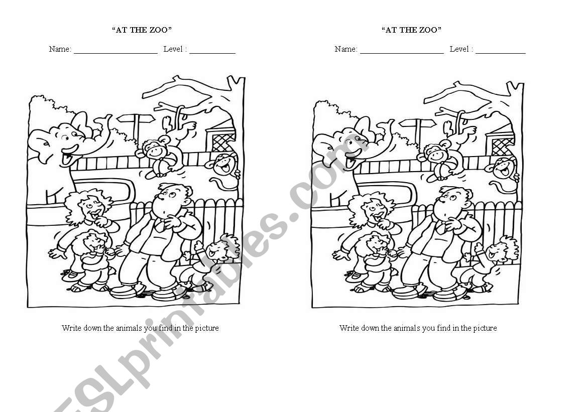 at the zoo worksheet