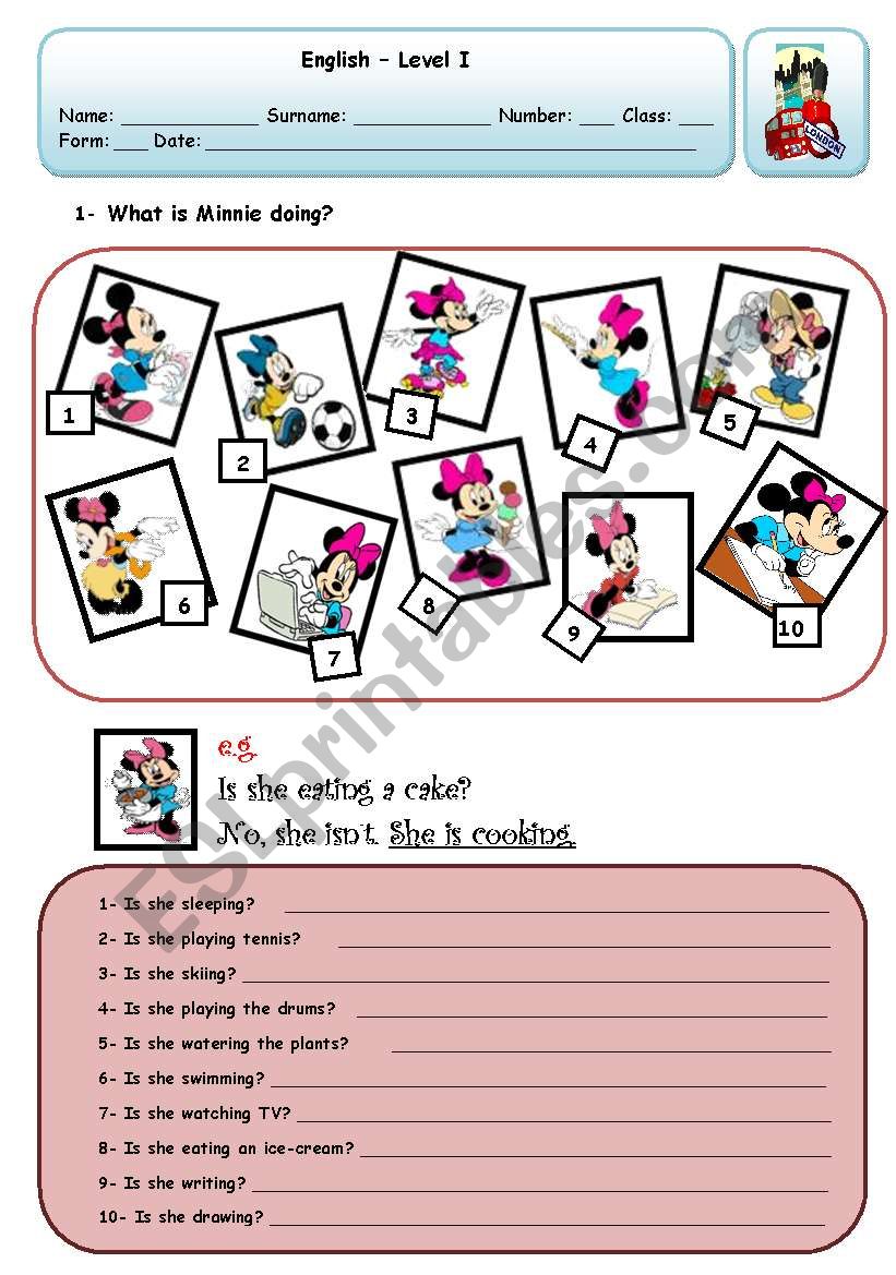 WHAT IS MINNIE DOING? worksheet