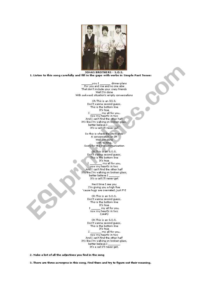 S.O.S by Jonas Brothers worksheet