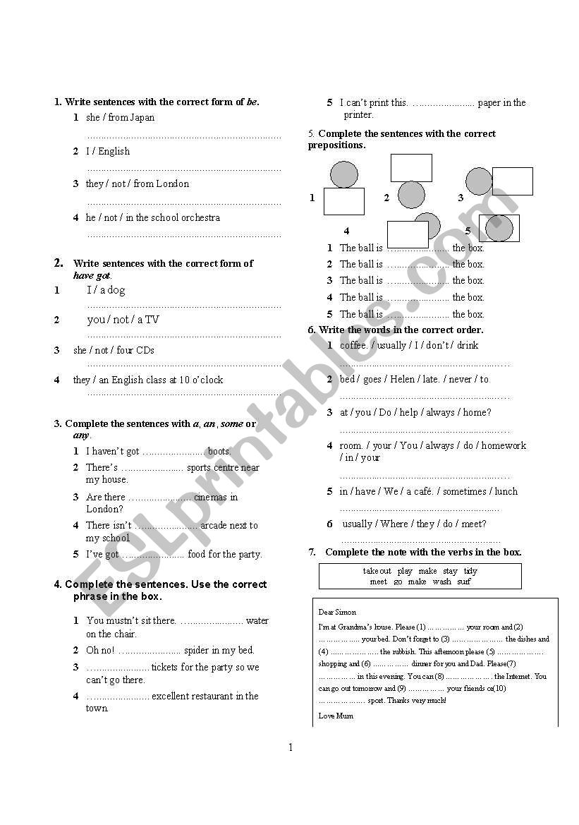 ESO 1 exam revision worksheet