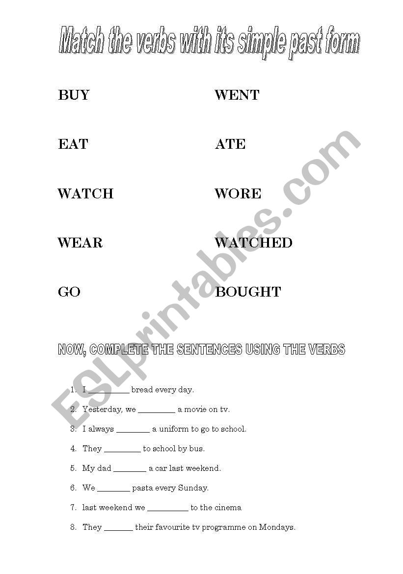 simple past - irregular verbs worksheet