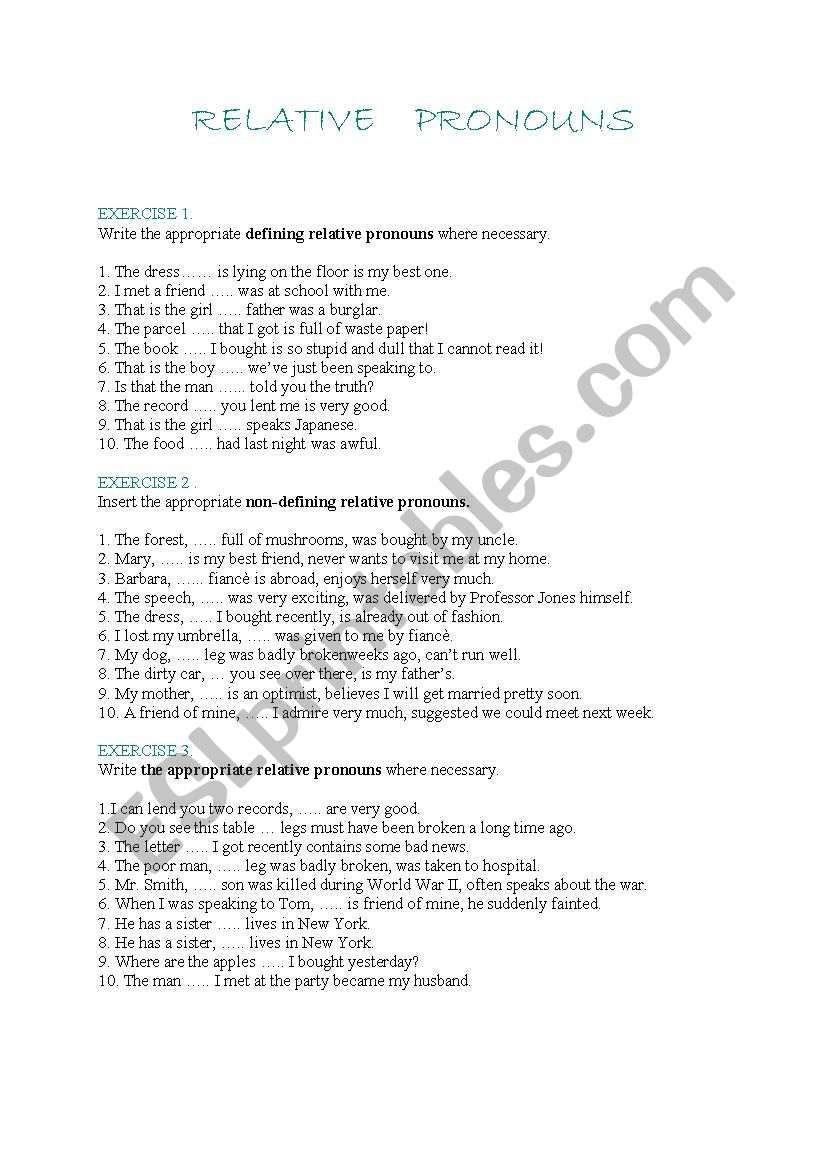 RELATIVE PRONOUNS worksheet